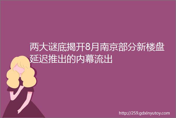 两大谜底揭开8月南京部分新楼盘延迟推出的内幕流出